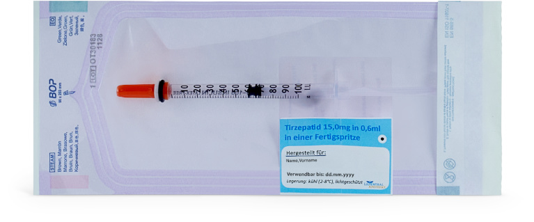 Tirzepatid 15mg/dosis Fertigspritze, anwendungsfertig 4 St. (Bedarf für 4 Wochen)